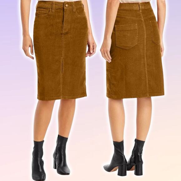 VANESSA BRUNO Shana Cuoduroy Straight Pencil Skirt Size 0 Ocre - Picture 1 of 6